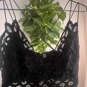 Free People Black Lace Top